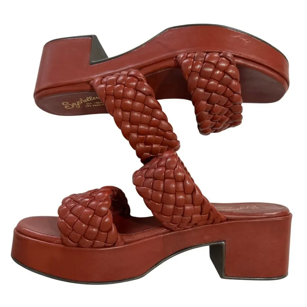 Seychelles Women's Rust Novelty Leather Woven Heel Sandals, Size 10, Like New - Picture 3 of 4